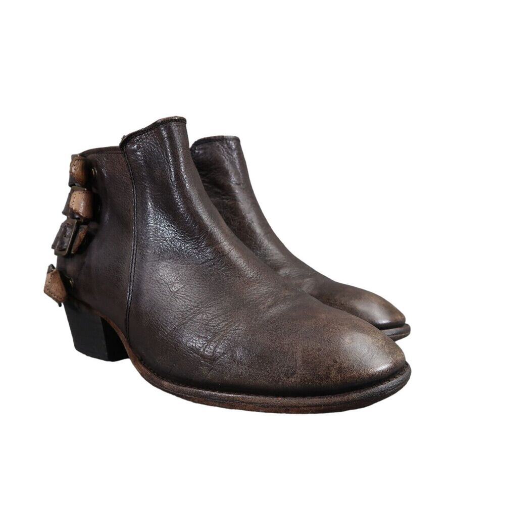 Hudson Shoes Womens 39 Boots Leather Biker Moto Ankle Bootie Buckle Straps Zip
